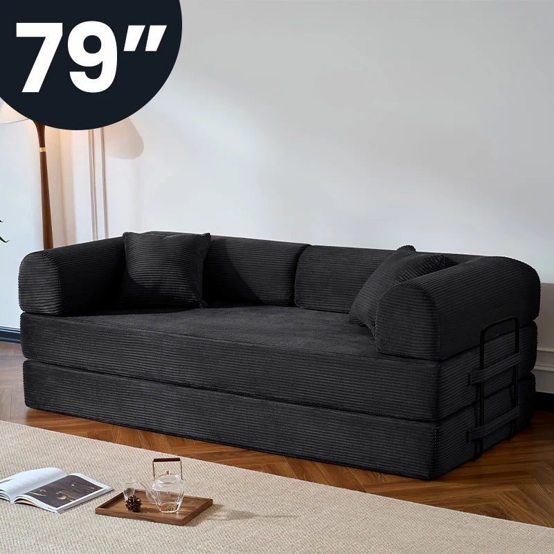 Modern Corduroy Folding Sofa Bed With Removable Fabric Cover