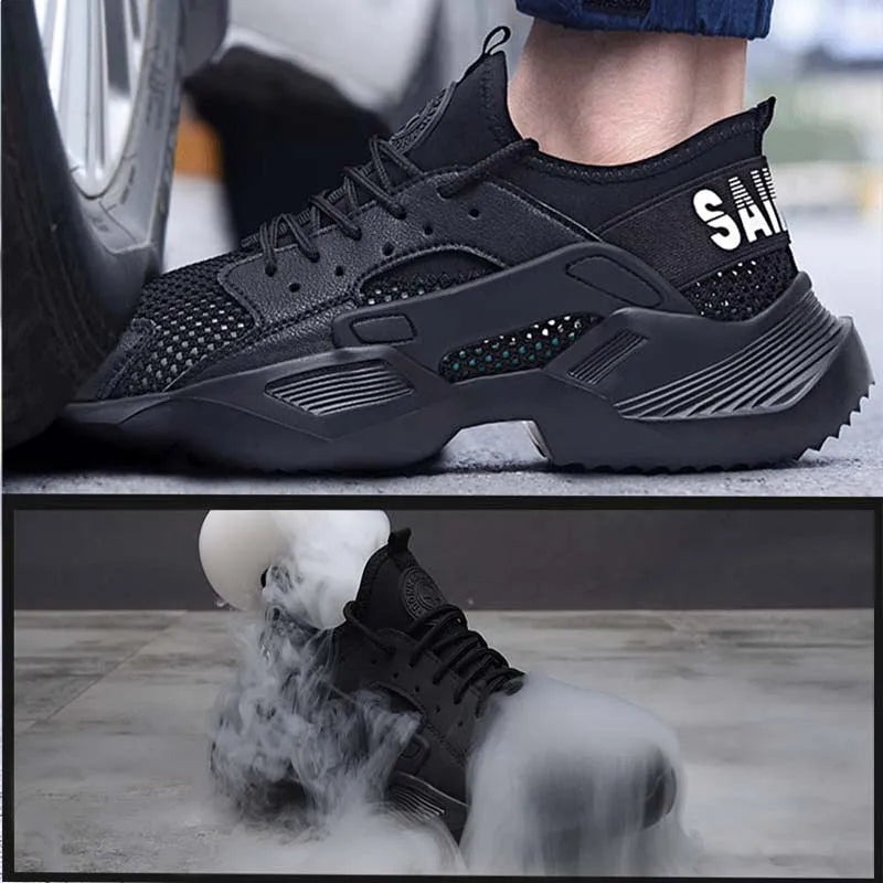 BPLJGYF Men Steel Toe Safety Boots Breathable Lightweight Work Shoes