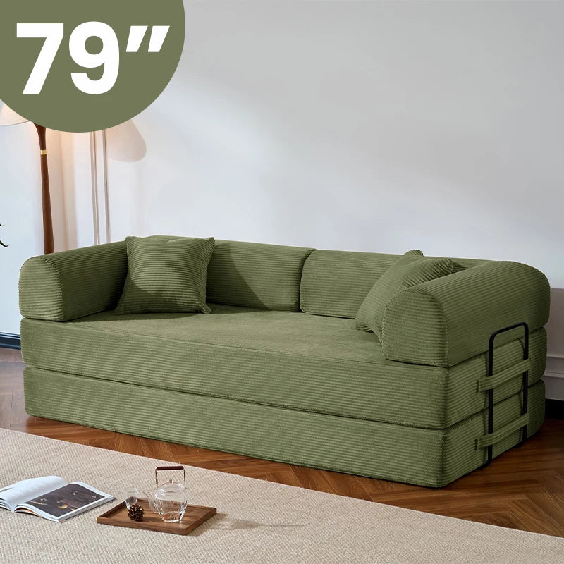 Modern Corduroy Folding Sofa Bed With Removable Fabric Cover