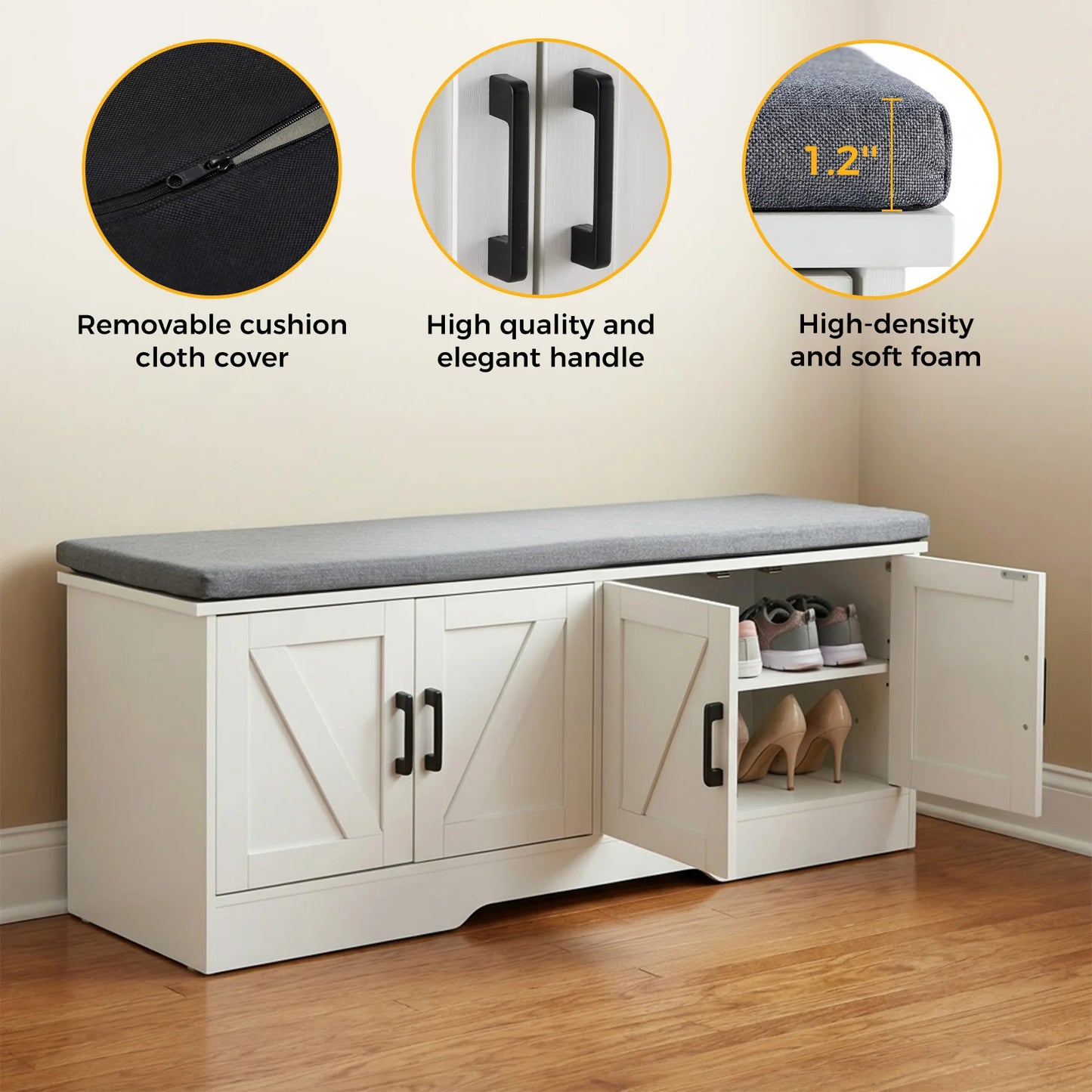 JHK Storage Bench With Padded Seat Shoe Organizer Entryway Cabinet