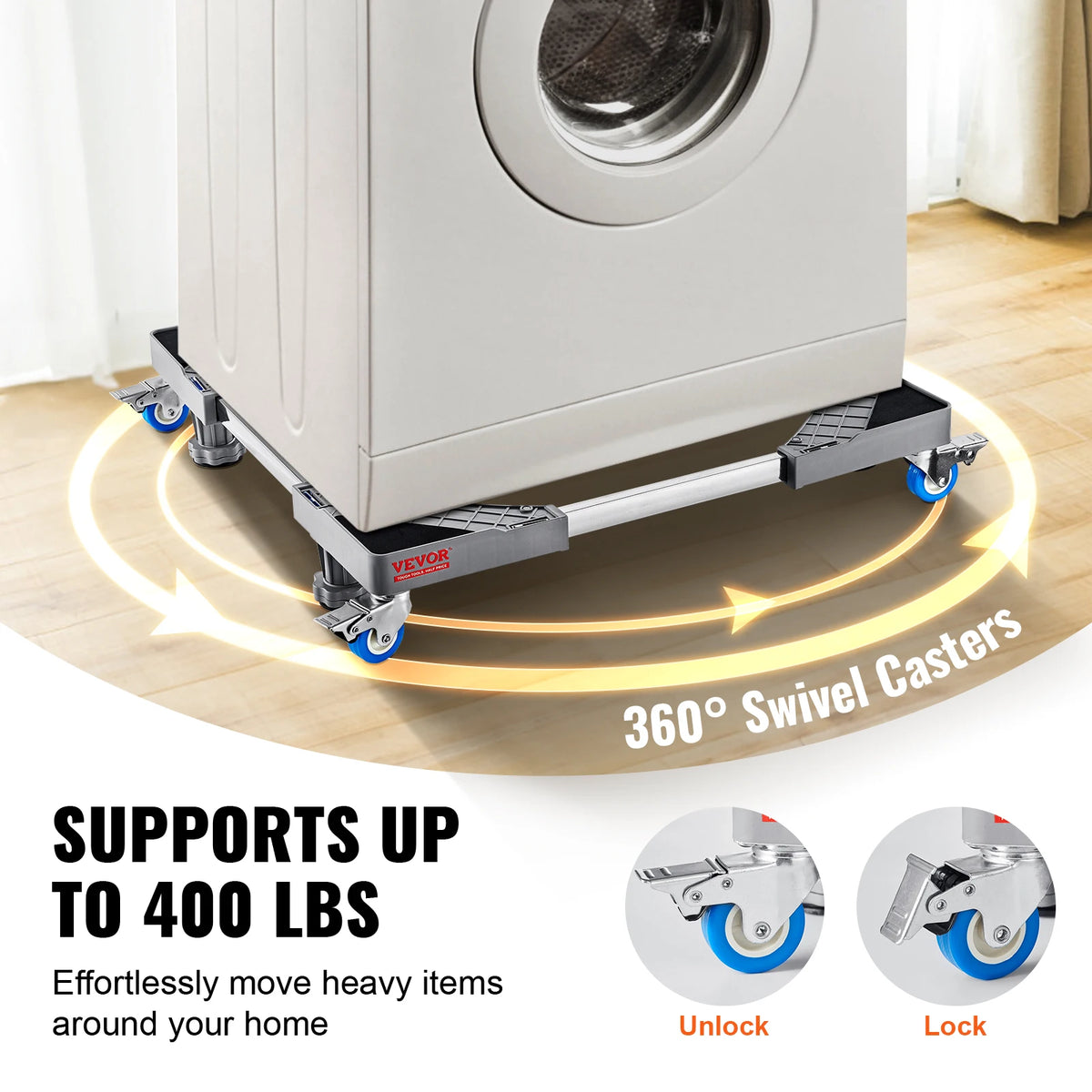 SucceBuy Adjustable Refrigerator Stand With Four Locking Caster Wheels
