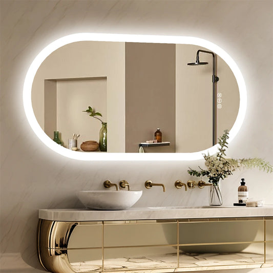 Borwart Oval Led Bathroom Mirror Dimmable Anti Fog Wall Mounted