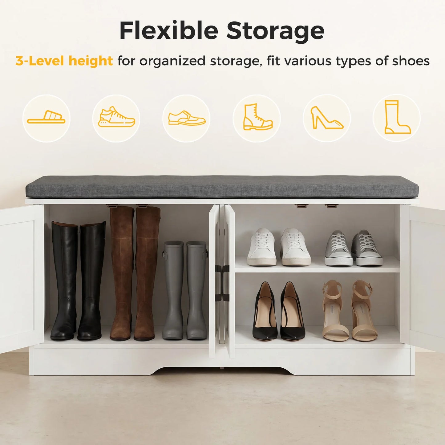 JHK Storage Bench With Padded Seat Shoe Organizer Entryway Cabinet