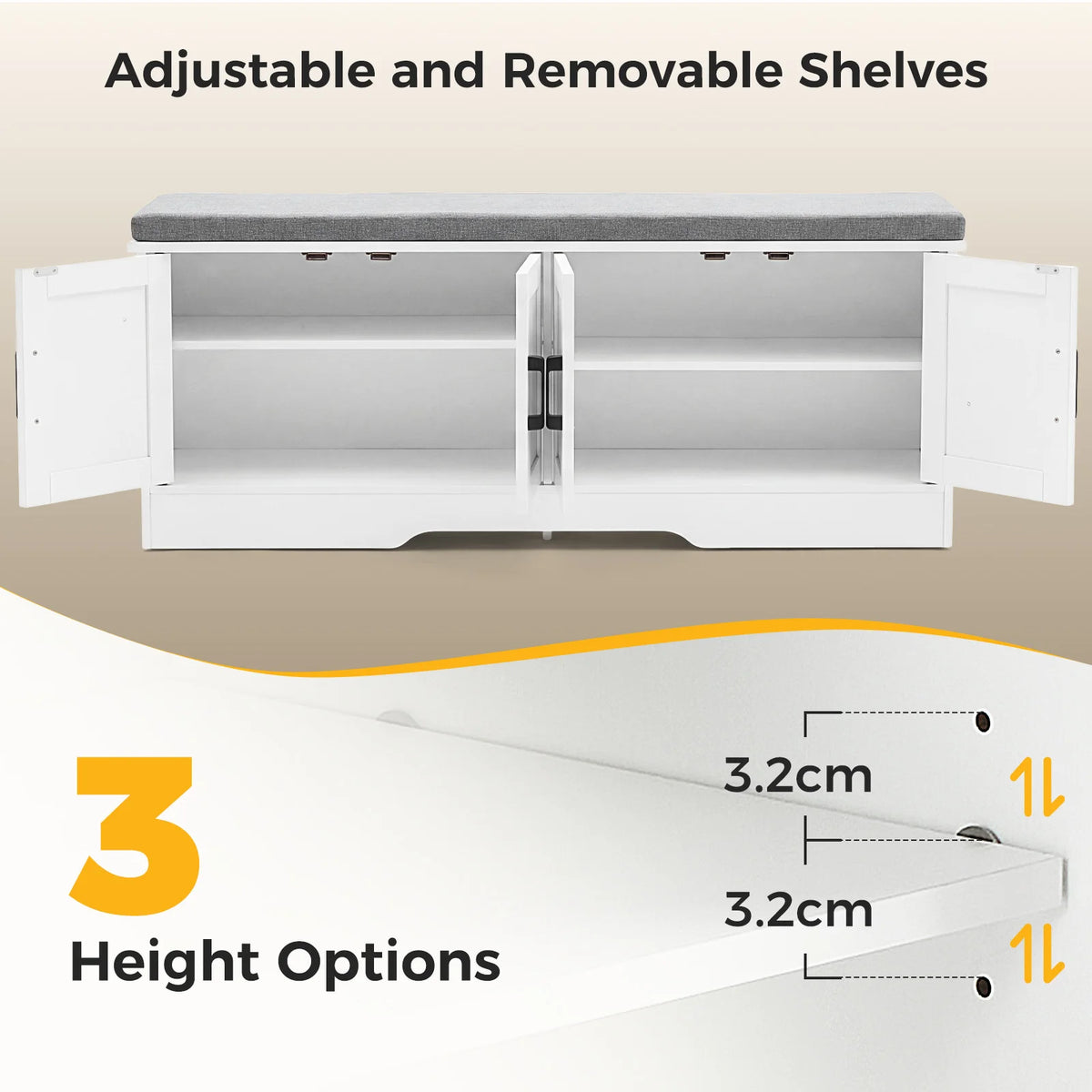 JHK Storage Bench With Padded Seat Shoe Organizer Entryway Cabinet