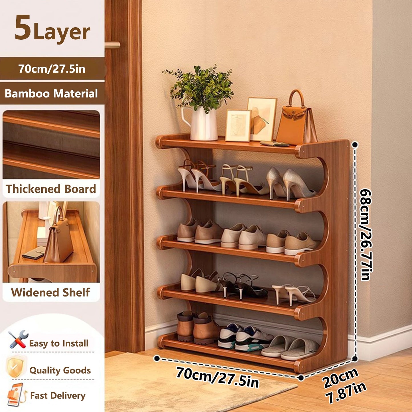 Premium Wood Grain Shoe Rack With Practical Multi Tier Storage