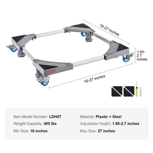 SucceBuy Adjustable Refrigerator Stand With Four Locking Caster Wheels
