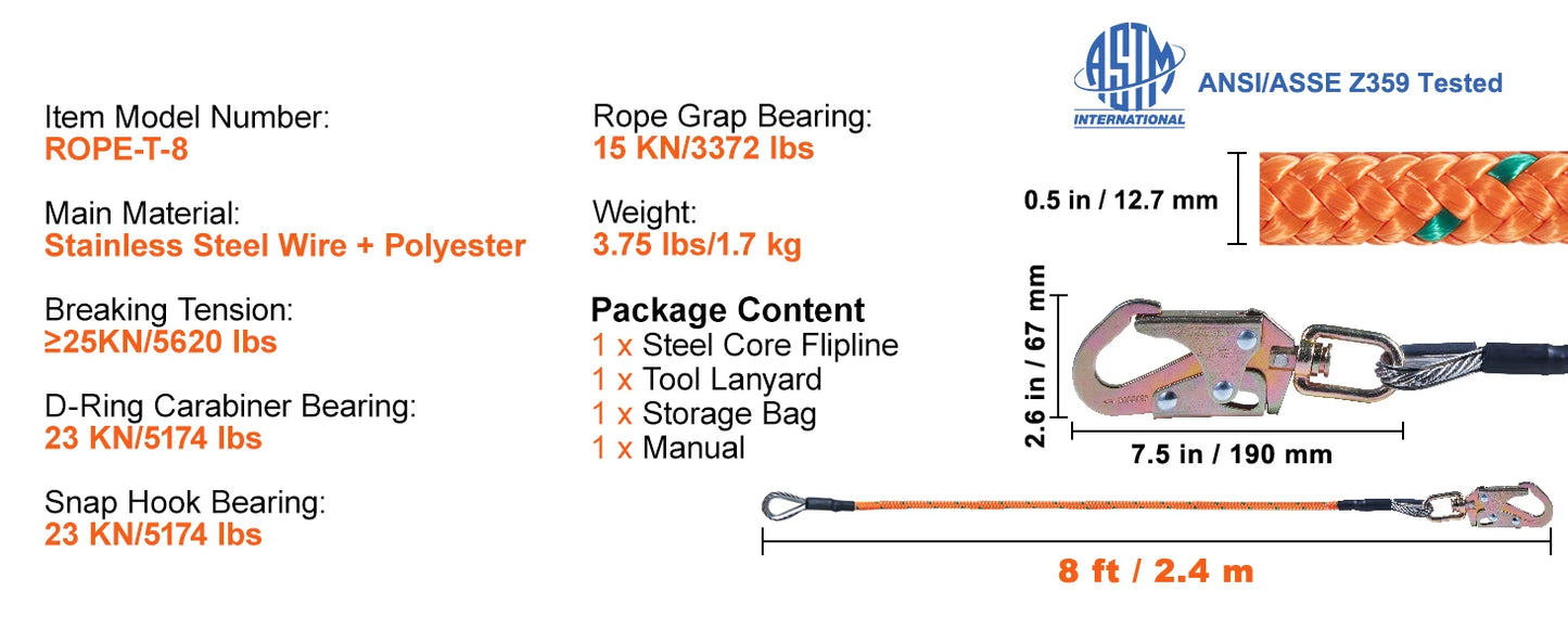 Stainless Steel Wire Core Tree Climbing Flip Line Kit