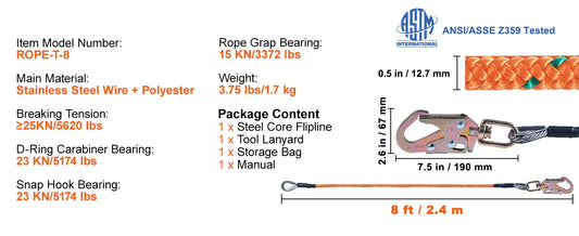 Stainless Steel Wire Core Tree Climbing Flip Line Kit