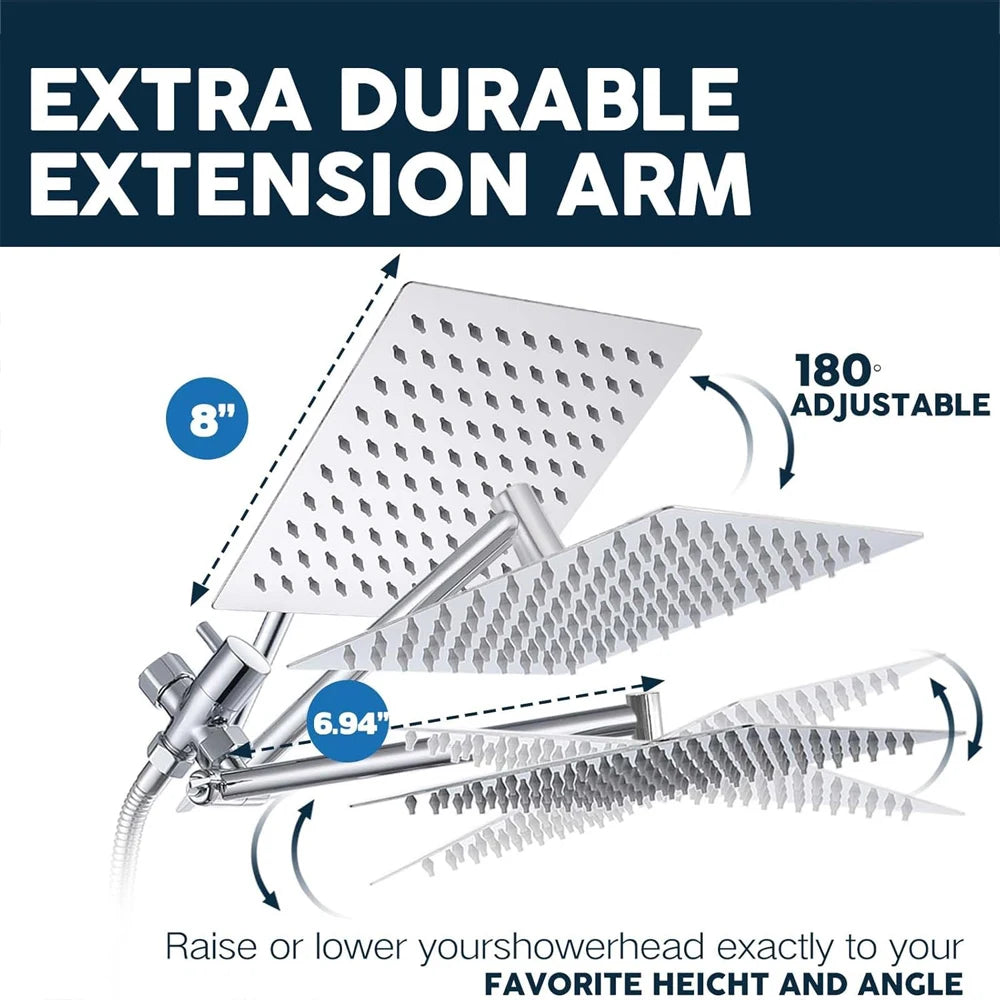 Quyanre High Pressure Rain Shower Head With Adjustable Handheld Arm
