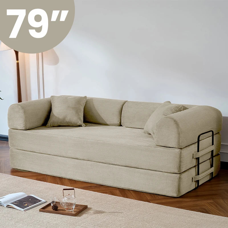 Modern Corduroy Folding Sofa Bed With Removable Fabric Cover