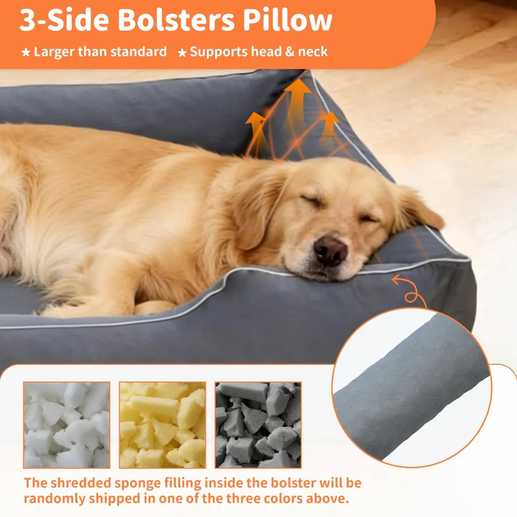Borwart Orthopedic Dog Bed With Bolster Sides And Removable Cover