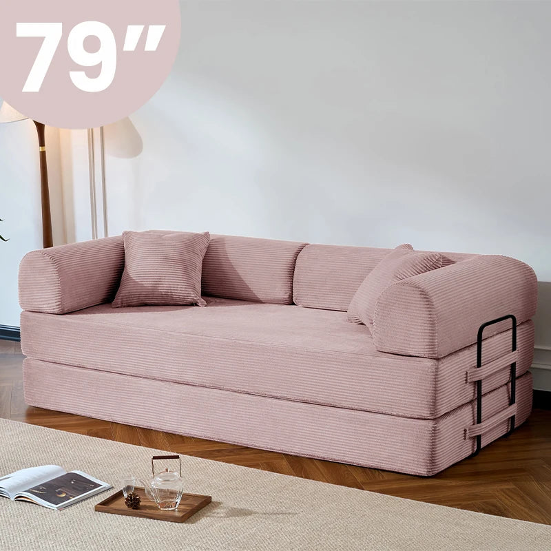 Modern Corduroy Folding Sofa Bed With Removable Fabric Cover