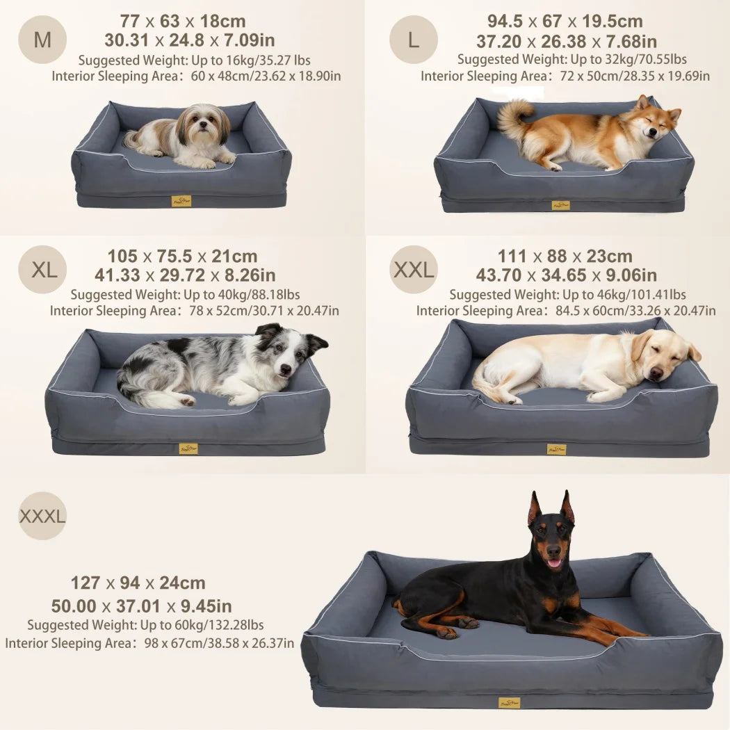 Borwart Orthopedic Dog Bed With Bolster Sides And Removable Cover