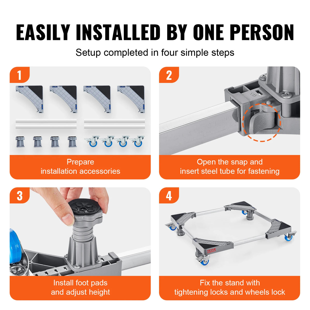 SucceBuy Adjustable Refrigerator Stand With Four Locking Caster Wheels