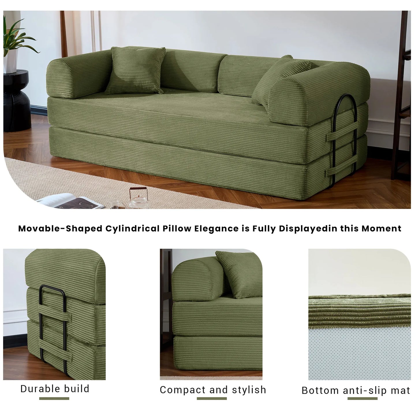 Modern Corduroy Folding Sofa Bed With Removable Fabric Cover