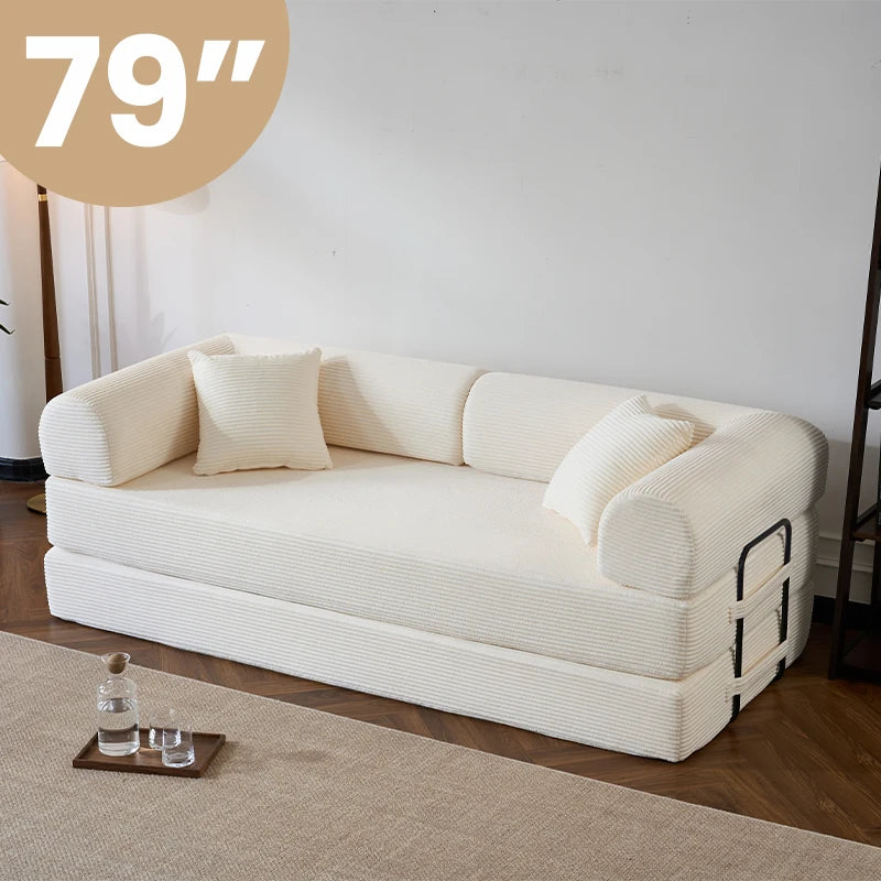 Modern Corduroy Folding Sofa Bed With Removable Fabric Cover