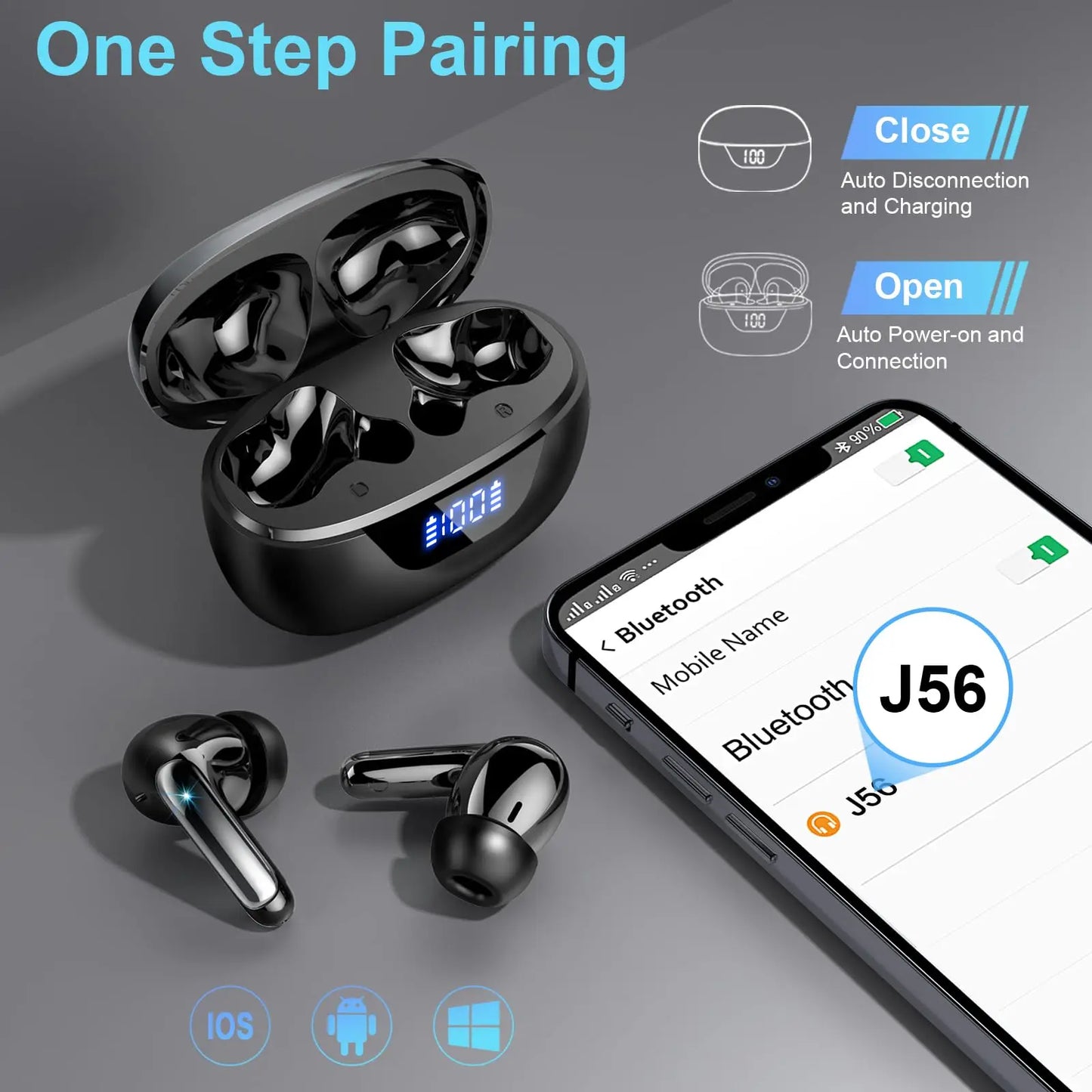 Jxrev Wireless Earbuds Bluetooth 5.3 ENC Mic 48H Battery