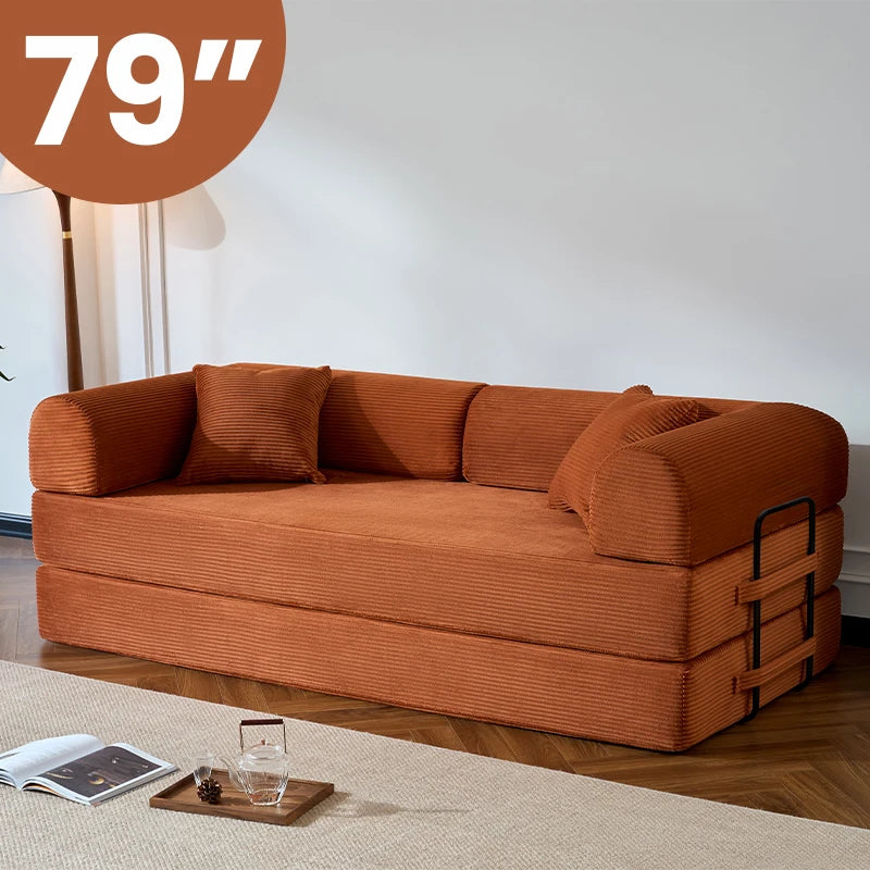 Modern Corduroy Folding Sofa Bed With Removable Fabric Cover