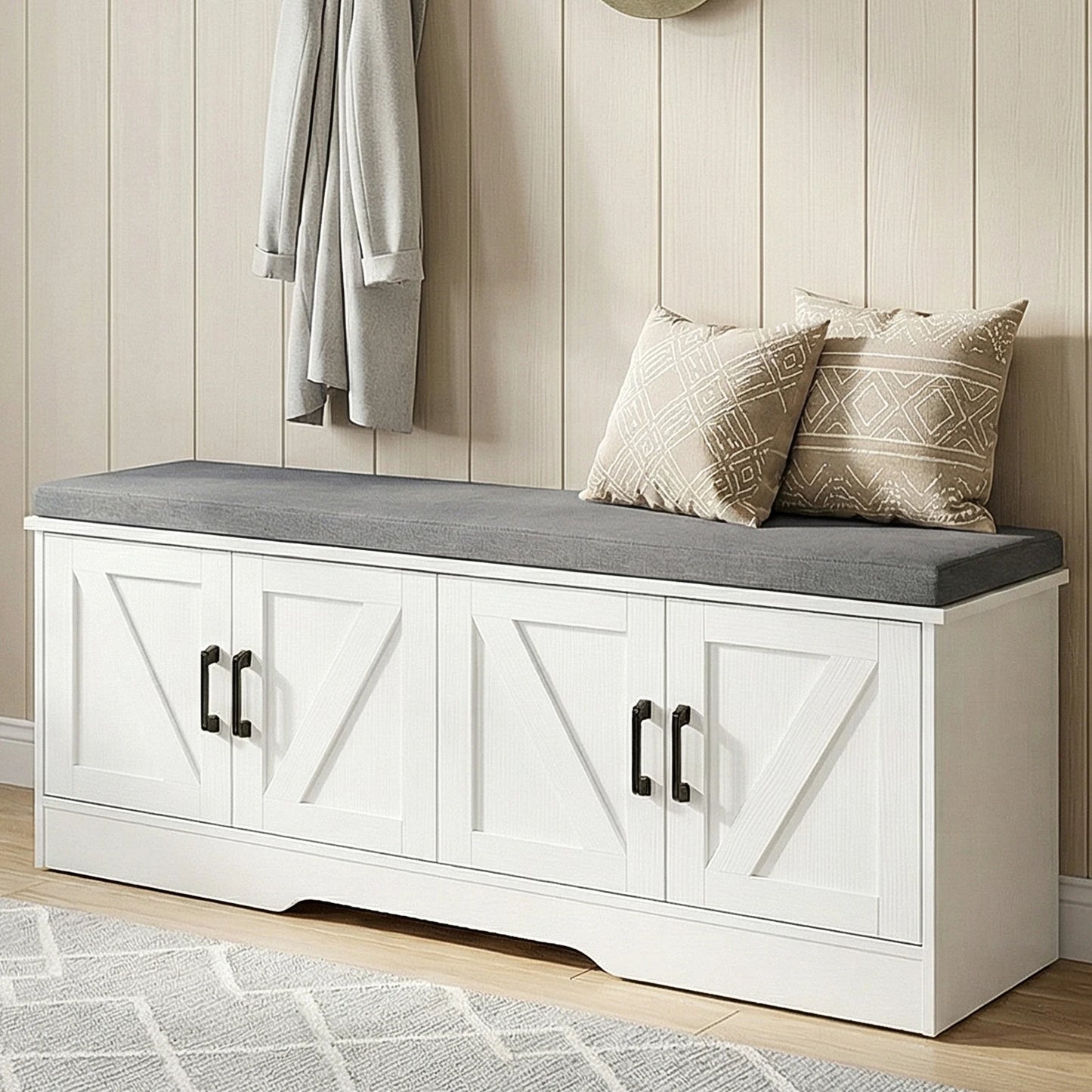 JHK Storage Bench With Padded Seat Shoe Organizer Entryway Cabinet
