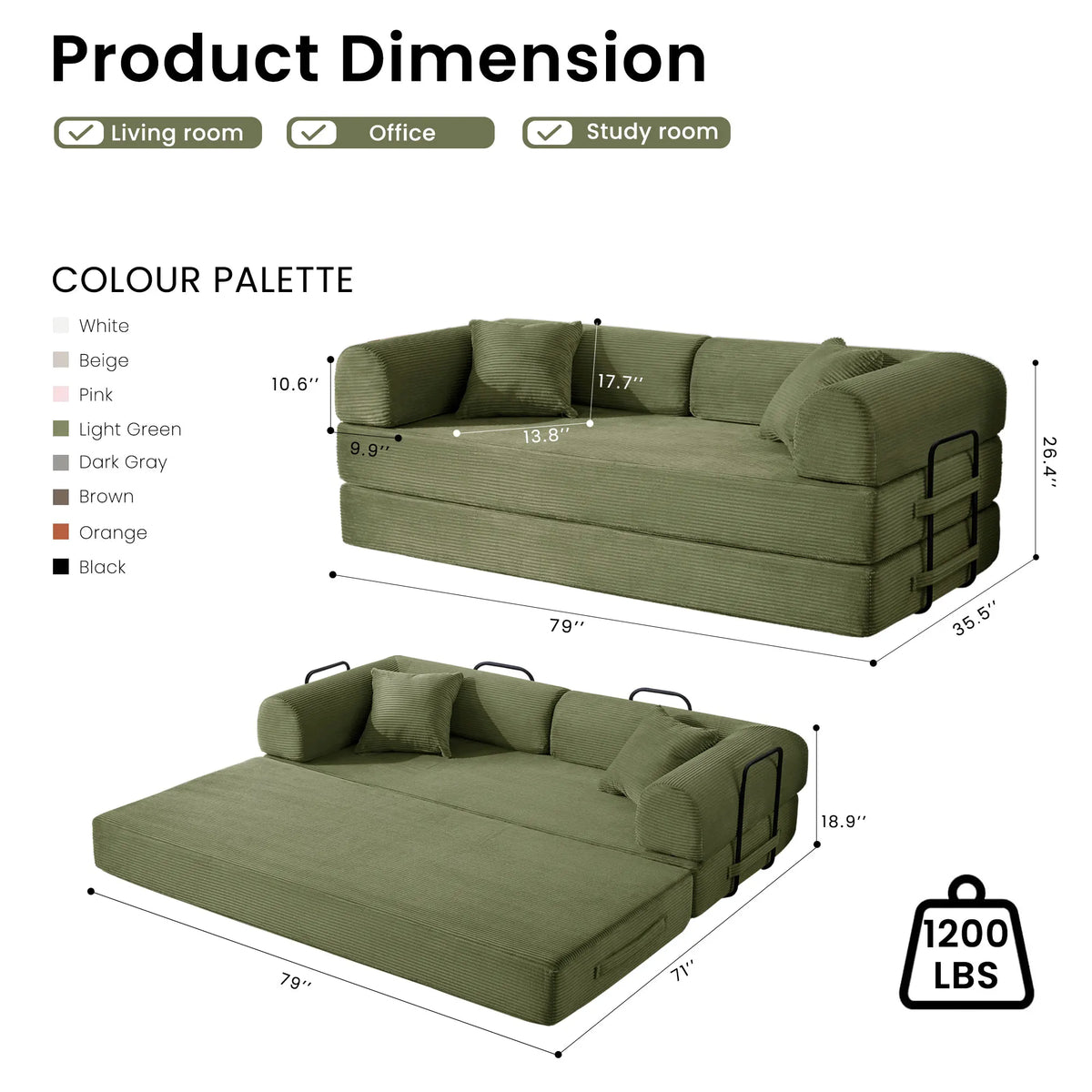 Modern Corduroy Folding Sofa Bed With Removable Fabric Cover