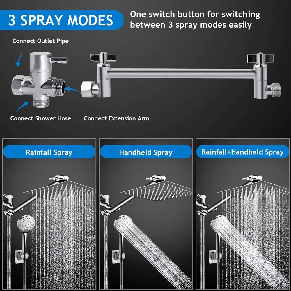 Quyanre High Pressure Rain Shower Head With Adjustable Handheld Arm