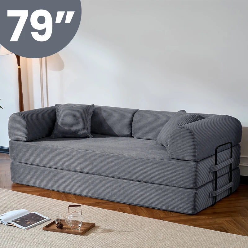 Modern Corduroy Folding Sofa Bed With Removable Fabric Cover