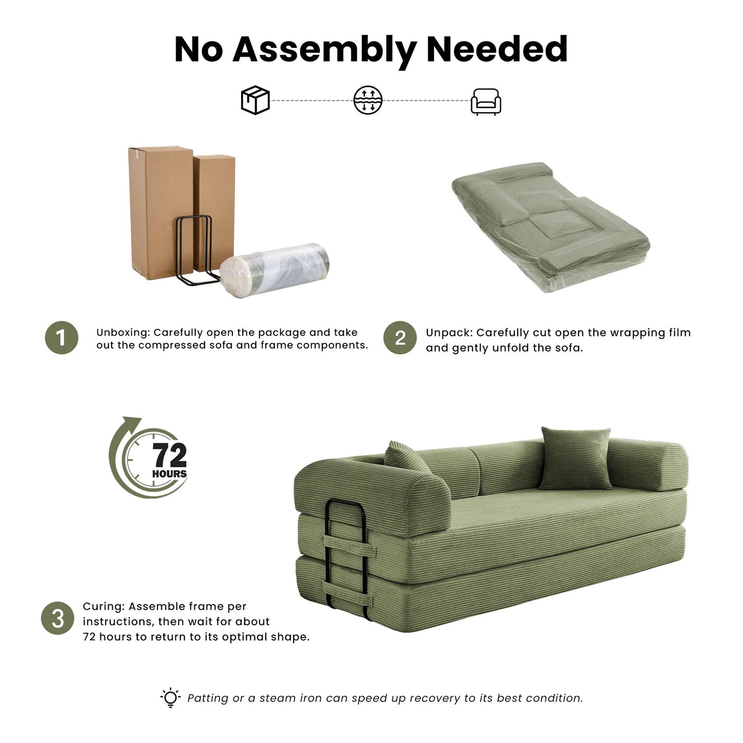 Modern Corduroy Folding Sofa Bed With Removable Fabric Cover